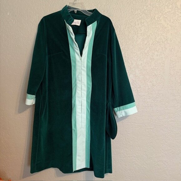 70's Vintage Vanity Fair Robe | Women’s 18 | Green Velour Zip Front L:/XL - Picture 2 of 14